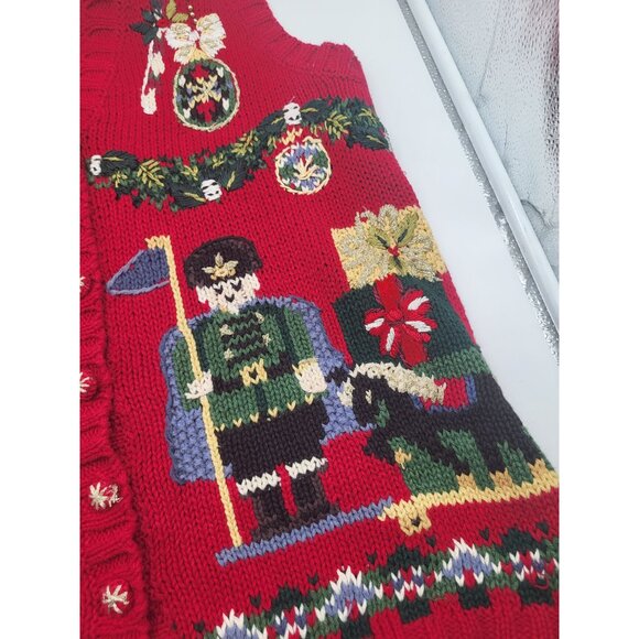 VTG Heirloom Collectibles Ugly Christmas Sweater Vest Nutcracker Holiday SZ S - Picture 7 of 9
